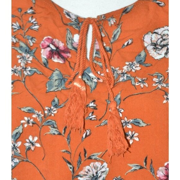 Cute Altar'd State Boho Fall Orange Long Balloon Sleeve Tunic Top Size M Floral - Picture 3 of 10